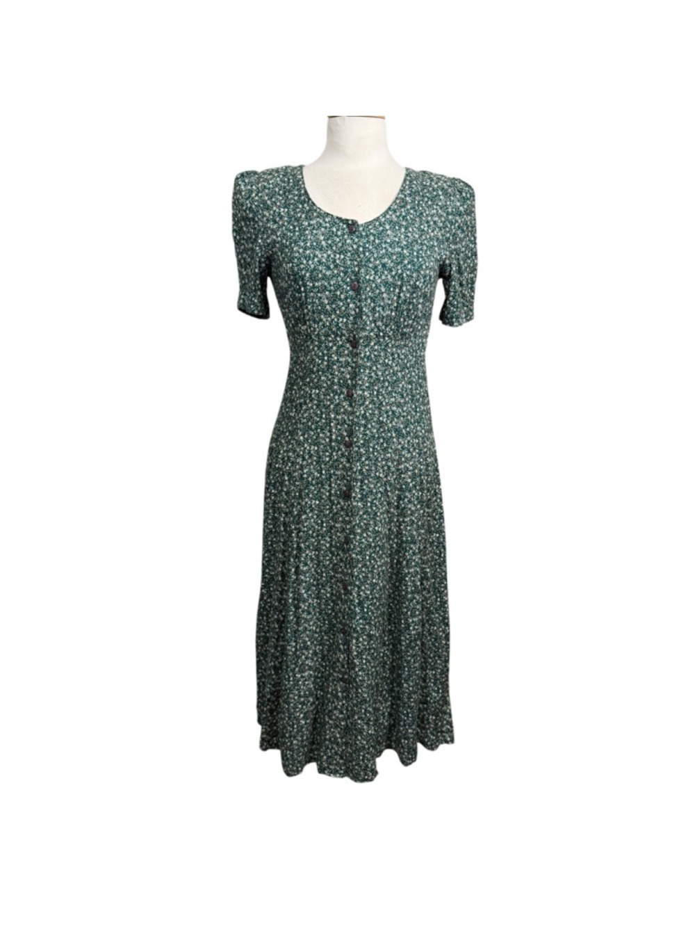 Vintage Byer Too Floral Midi Dress Cottagecore‎ Green Rayon USA S